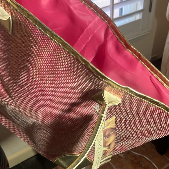 🩷💛Sunset Cove CUTE Pink & Gold Metallic Large Tote Bag W/Gold Handles NEW!! - Picture 4 of 6
